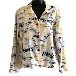 VINTAGE🧚‍♀️ White/Yellow&Black Lindor Leather Graphic Jacket Size 16